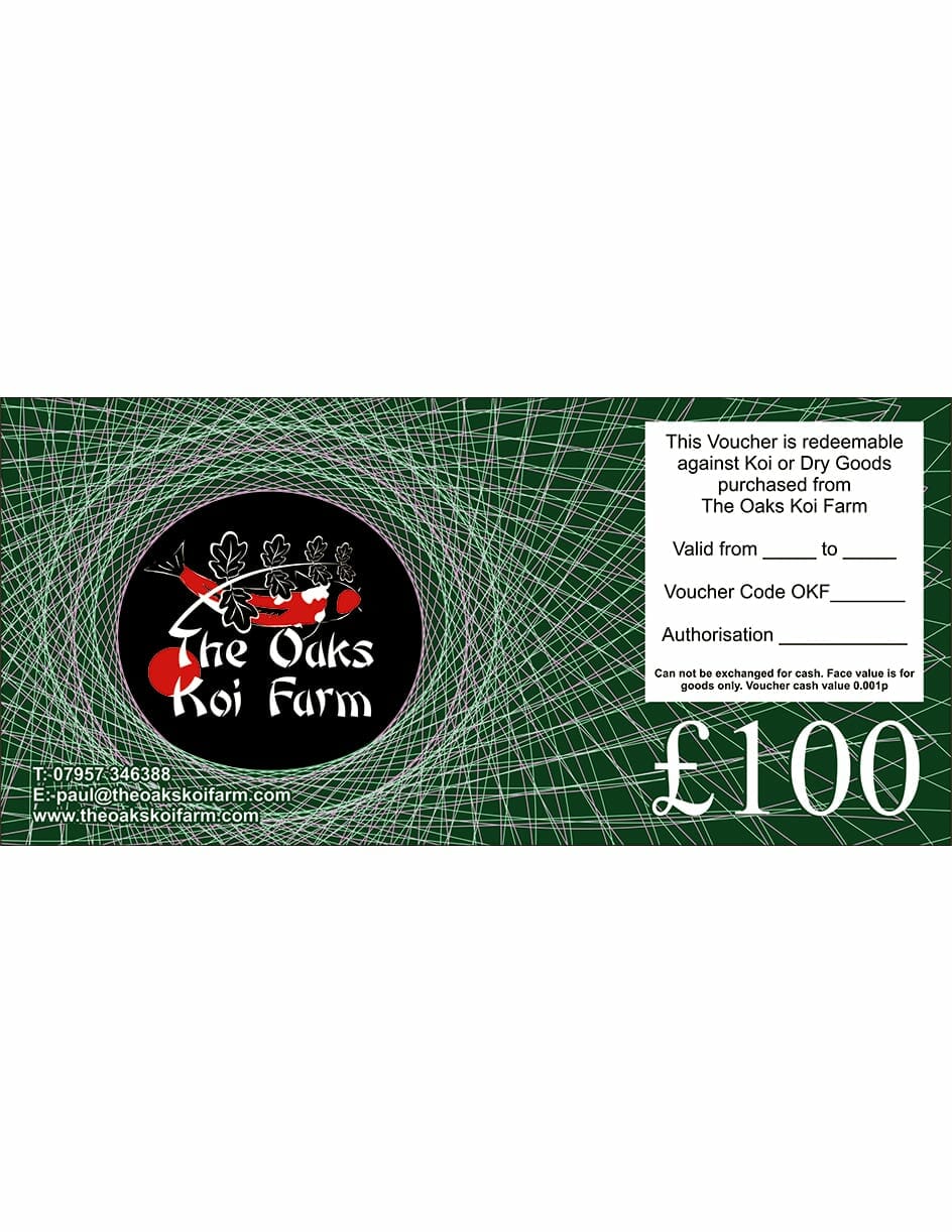 The Oaks Koi Farm £100.00 Gift Voucher The Oaks Koi Farm £100.00 Gift Voucher