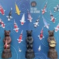 Limited Edition OKF Bear Holding Kohaku Koi Art @ The Oaks Koi Farm